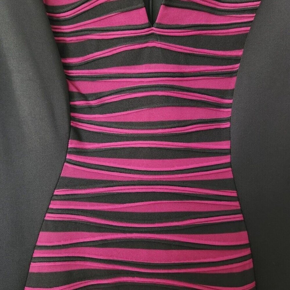 Y2K Office Siren Bodycon Dress 6P NWT Black Berry Purple Colorblock Work Ruched - Picture 5 of 13